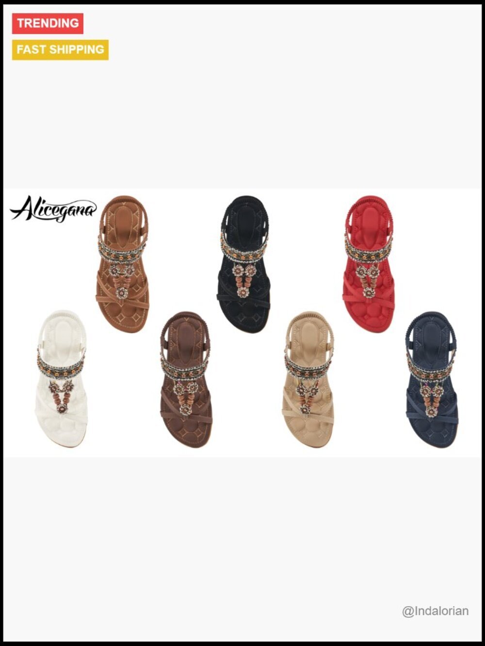 Dressy Bohemian Sandals with Elastic Ankle Strap Comfortable Walking Flats - Picture 6 of 7